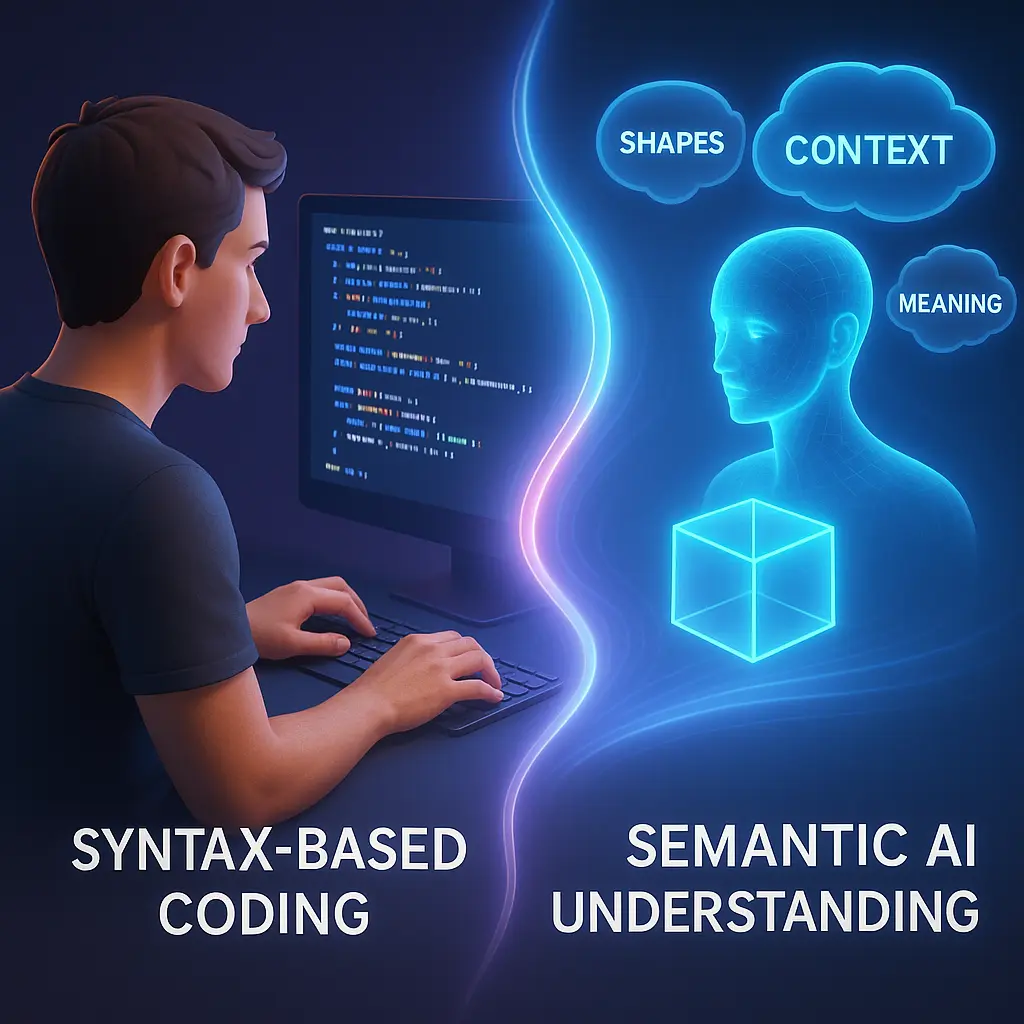 Infographic comparing syntax-based coding and AI semantic programming in vibe coding