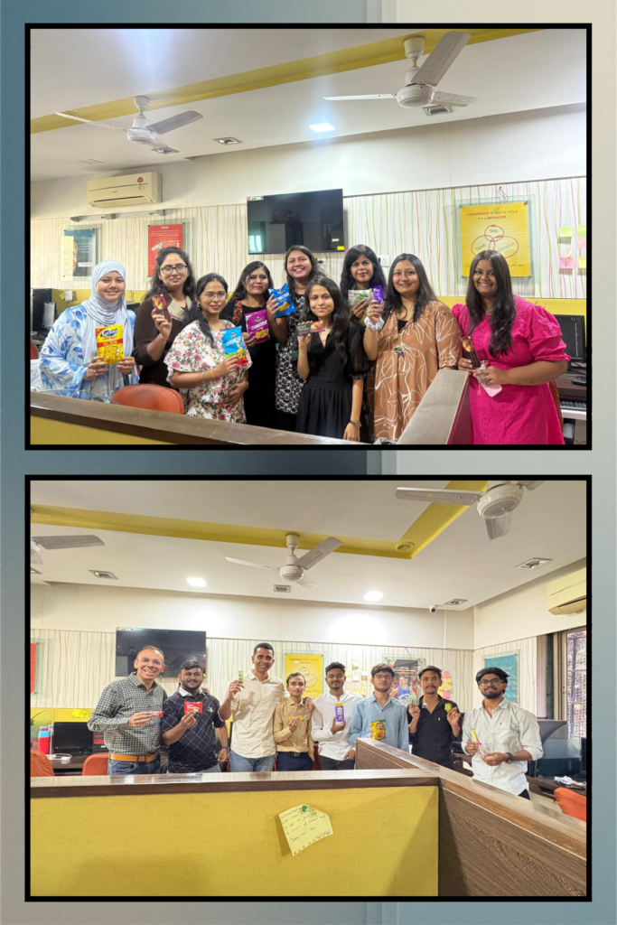 CrossShores team members posing together with gifts during the New Year office celebration