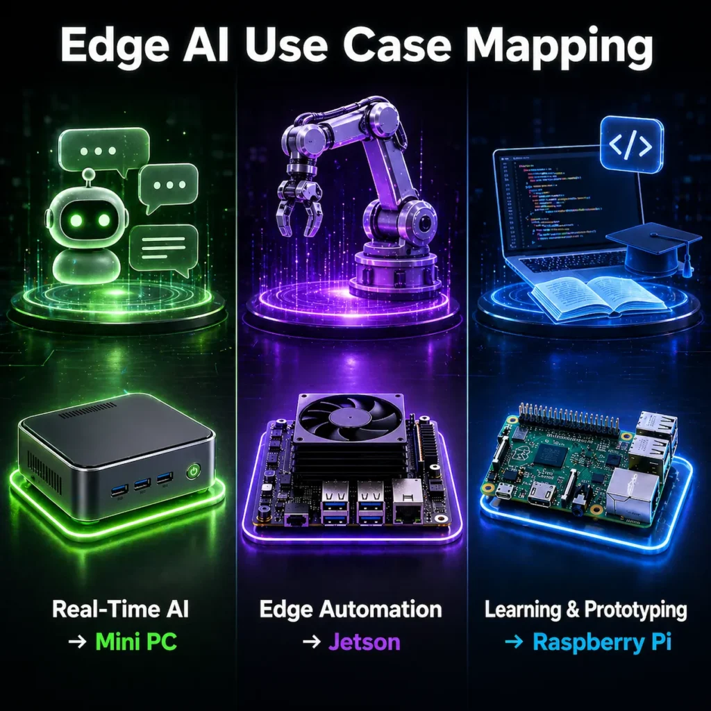 Edge AI use case mapping showing best device choice for real-time AI, automation and learning using Gemma 4