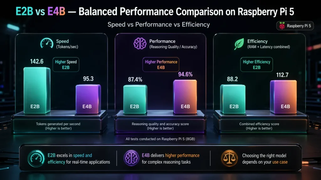 Gemma 4 Raspberry Pi benchmark comparing E2B vs E4B speed, performance accuracy, and efficiency on Raspberry Pi 5