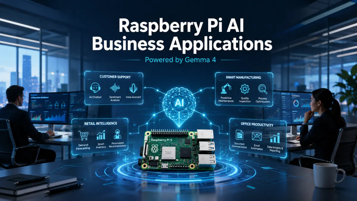 Raspberry Pi AI business applications powered by Gemma 4 for customer support, retail, manufacturing, and offline business intelligence