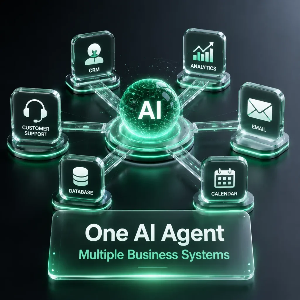 AI agents for business automation integrating multiple business systems through intelligent workflow orchestration