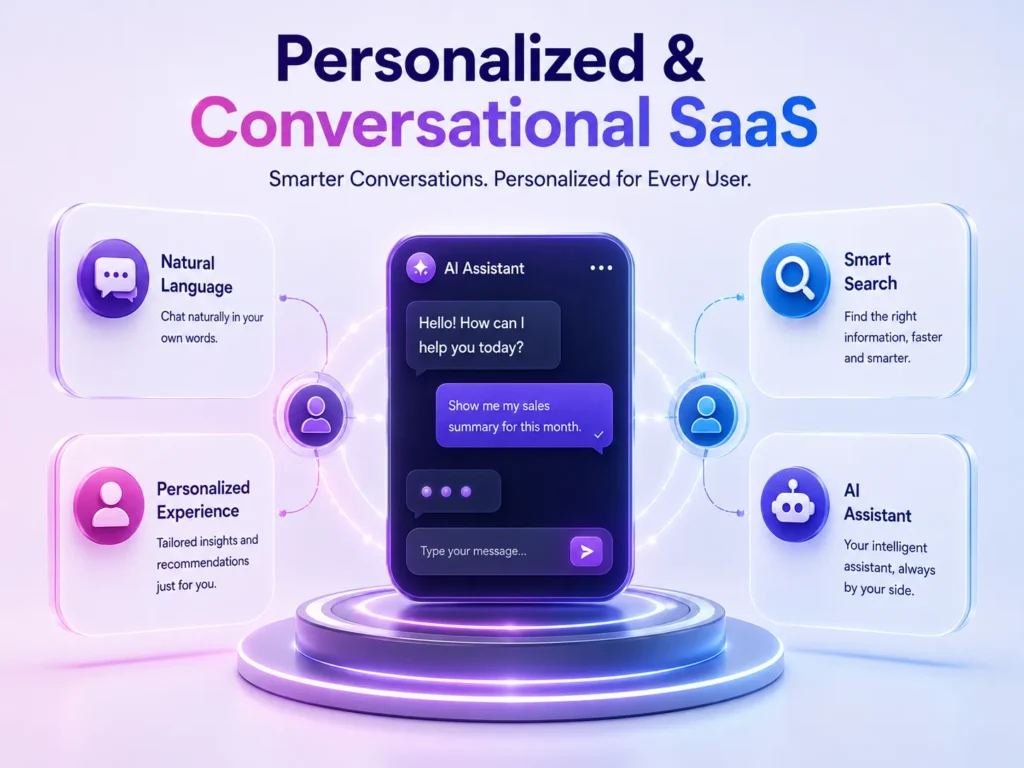 Personalized and conversational AI-powered SaaS user experience infographic
