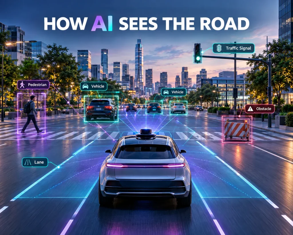 AI perception helping autonomous vehicles detect objects and make real-time driving decisions